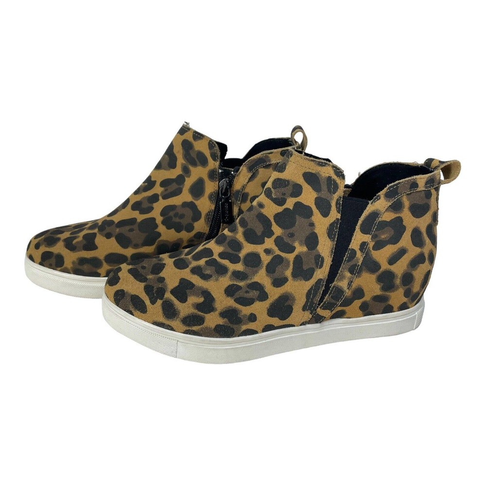 Blondo Georgette Waterproof Leopard Hightop Zip Shoes Size 7.5 Tan Black